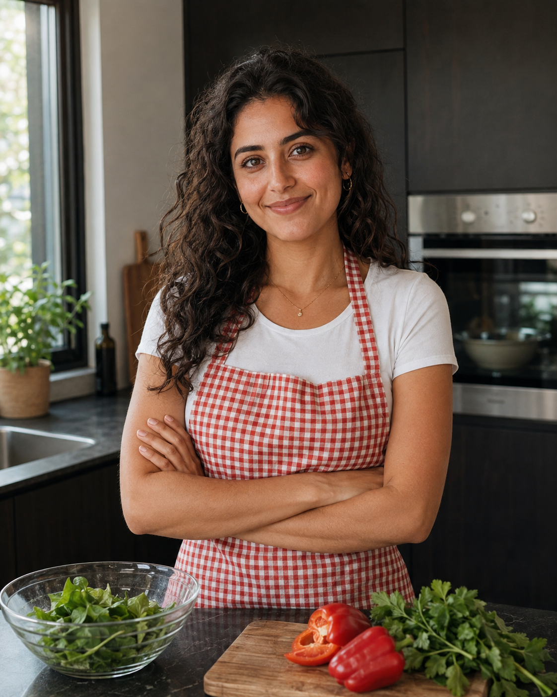 Naya cooking in her kitchen