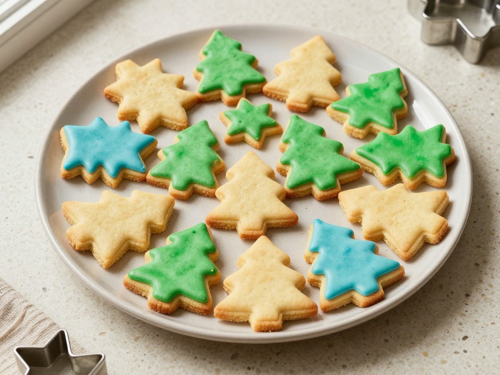 Iced cut-out Christmas cookies with colorful frosting, illustrating these Christmas cookie recipes