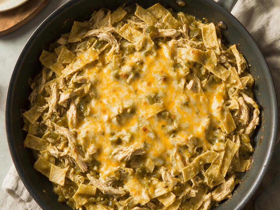 Hatch Chile Chicken Enchilada Skillet - overhead serving view