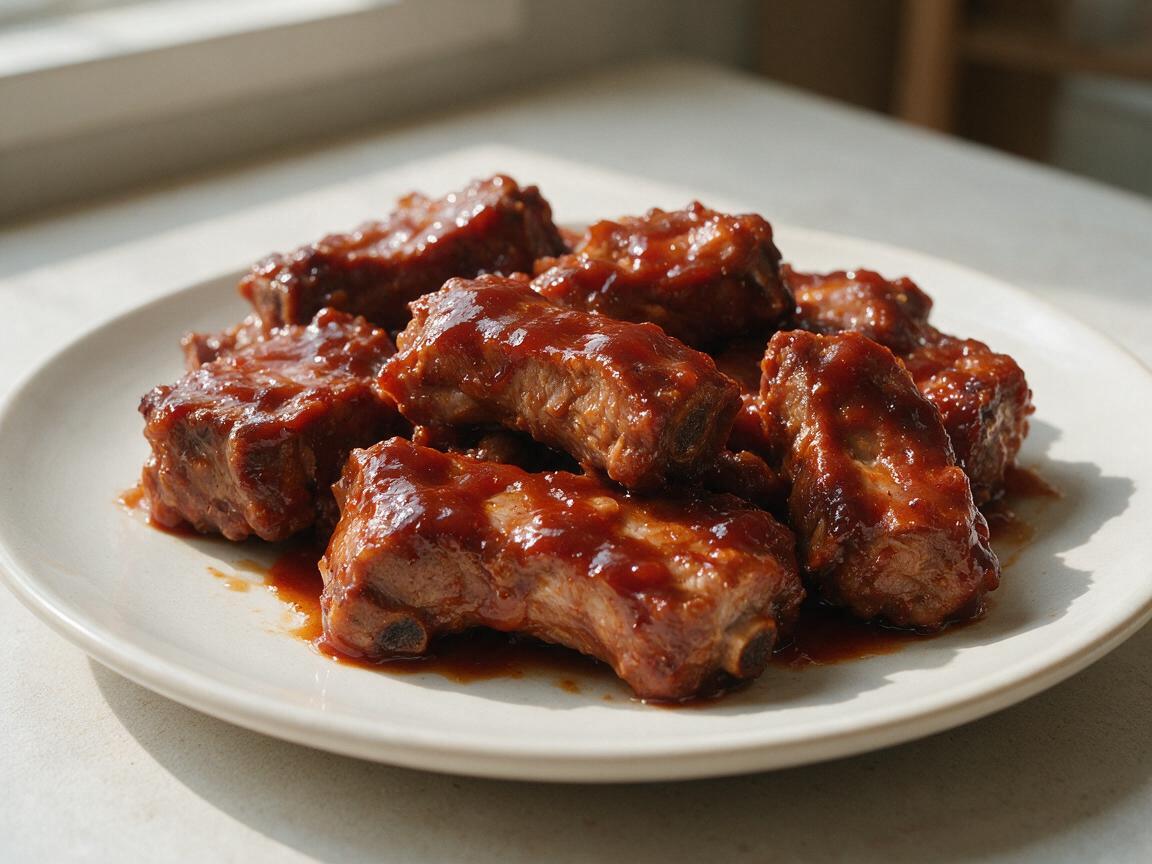 Country Style Ribs in Crock Pot - overhead serving view