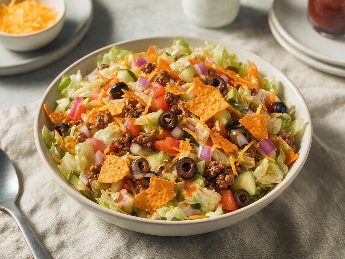 Taco Salad With Catalina Dressing - overhead serving view