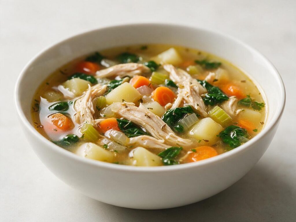 Hearty Chicken and Vegetable Soup with Spinach and Lemon