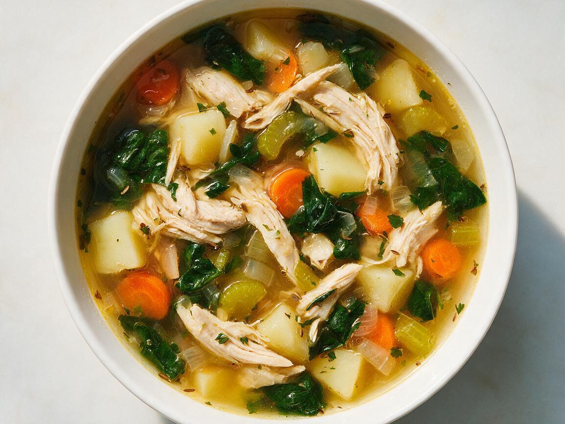 Hearty Chicken and Vegetable Soup with Spinach and Lemon