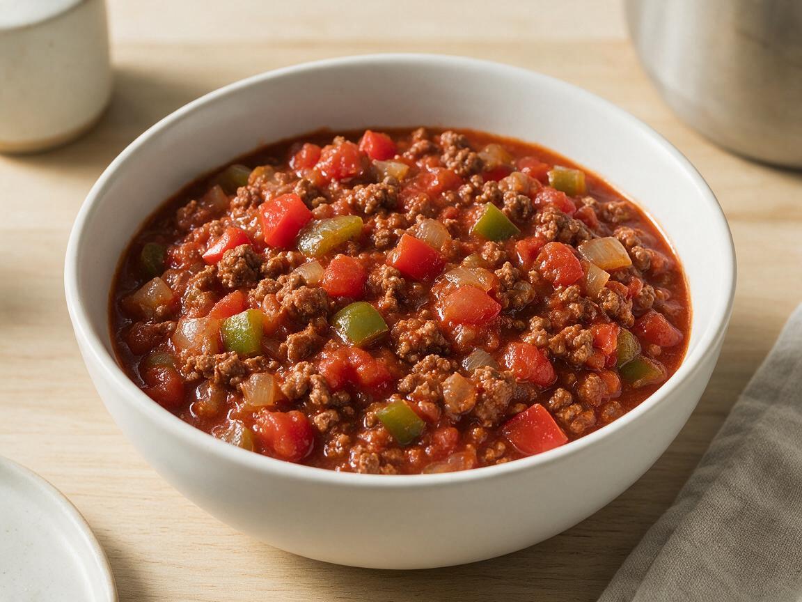 No-Bean Slow Cooker Chili (Chili Recipe Crockpot No Beans) - overhead serving view